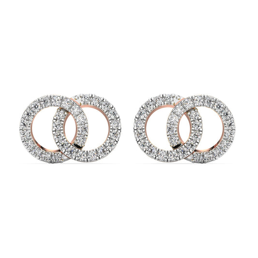 Dual Circle Diamond Earrings-Rose Gold