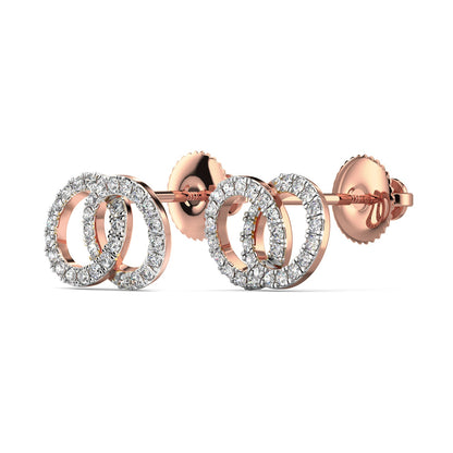 Dual Circle Diamond Earrings-Rose Gold