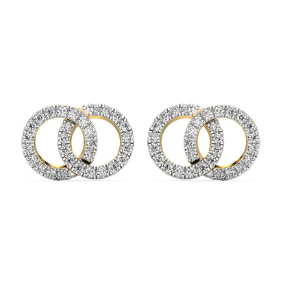 Dual Circle Diamond Earrings-Yellow Gold