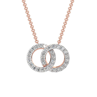 Dual Circle Diamond Chain Necklace-Rose Gold