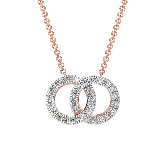 Dual Circle Diamond Chain Necklace-Rose Gold