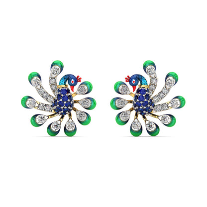 Brilliant Peacock Earrings-Yellow Gold