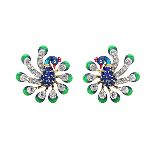 Brilliant Peacock Earrings-Yellow Gold
