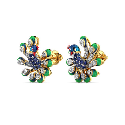 Brilliant Peacock Earrings-Yellow Gold