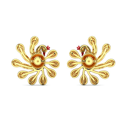 Brilliant Peacock Earrings-Yellow Gold