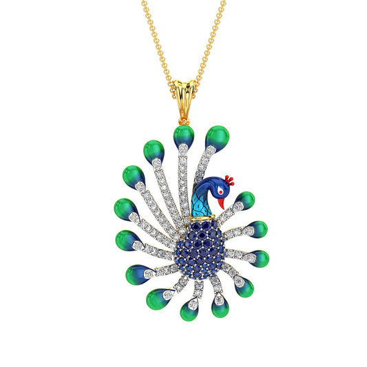 Brilliant Peacock Pendant-Yellow Gold
