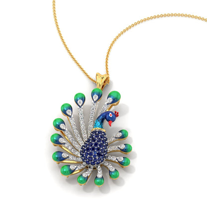 Brilliant Peacock Pendant-Yellow Gold
