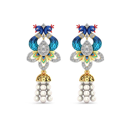 Pearl Cascade Peacock Earrings-Yellow Gold