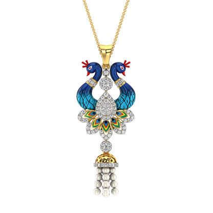 Pearl Cascade Peacock pendant-Yellow Gold