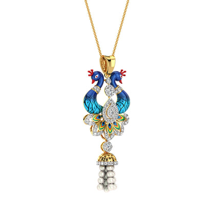 Pearl Cascade Peacock pendant-Yellow Gold