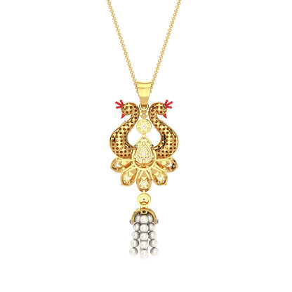 Pearl Cascade Peacock pendant-Yellow Gold