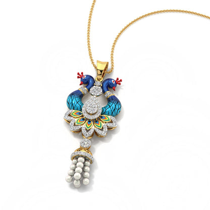 Pearl Cascade Peacock pendant-Yellow Gold