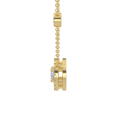 Round Halo Solitaire Chain Necklace-Yellow Gold