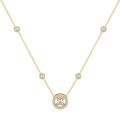 Round Halo Solitaire Chain Necklace-Yellow Gold