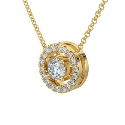 Round Halo Solitaire Chain Necklace-Yellow Gold