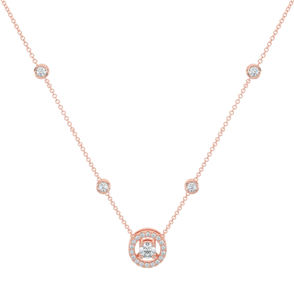 Round Halo Solitaire Chain Necklace-Rose Gold