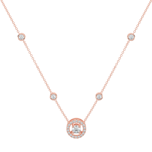 Round Halo Solitaire Chain Necklace-Rose Gold