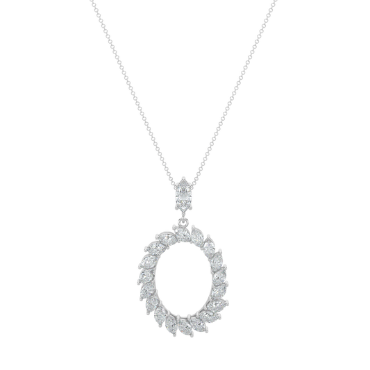 Marquise Halo Chain Necklace-White Gold