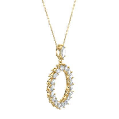 Marquise Halo Chain Necklace-Yellow Gold