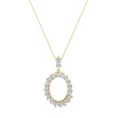 Marquise Halo Chain Necklace-Yellow Gold