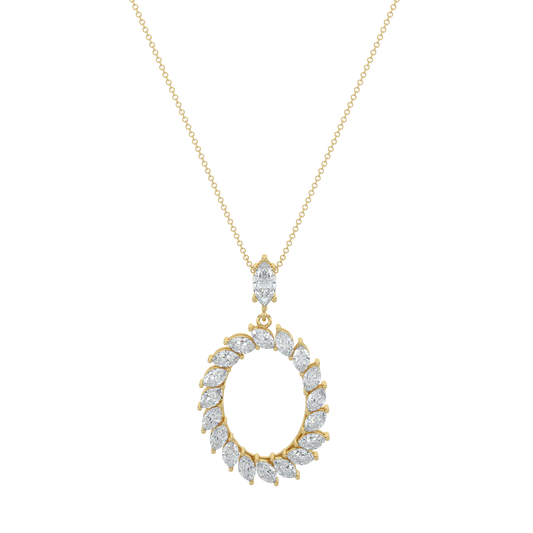 Marquise Halo Chain Necklace-Yellow Gold
