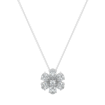 Flower Pear Solitaire Diamond Necklace-White Gold