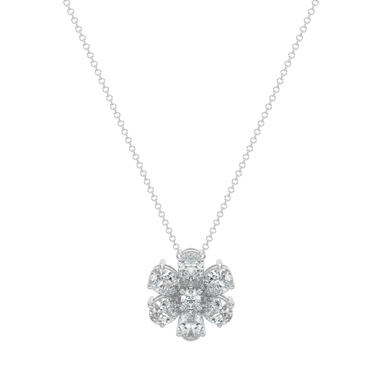 Flower Pear Solitaire Diamond Necklace-White Gold