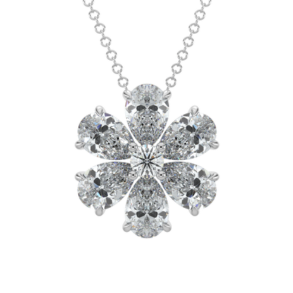 Flower Pear Solitaire Diamond Necklace-White Gold