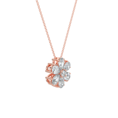 Flower Pear Solitaire Diamond Necklace-Rose Gold