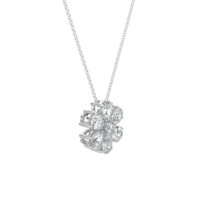 Flower Pear Solitaire Diamond Necklace-White Gold