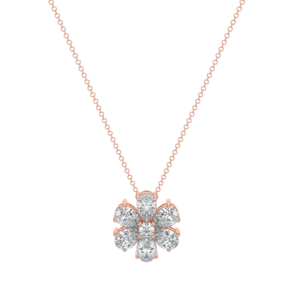 Flower Pear Solitaire Diamond Necklace-Rose Gold