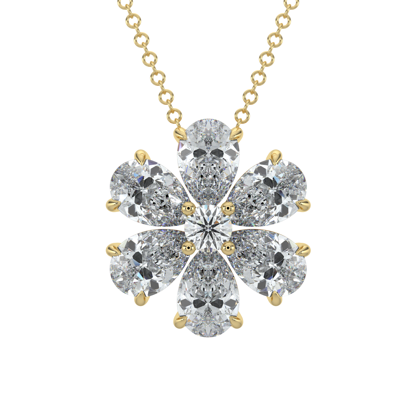 Flower Pear Solitaire Diamond Necklace-Yellow Gold