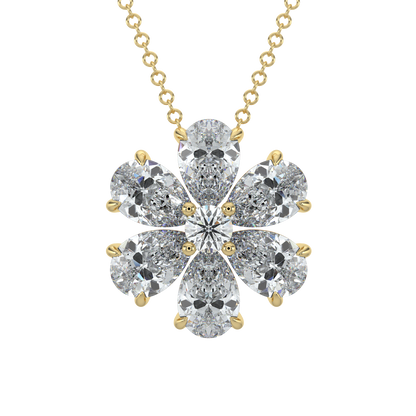Flower Pear Solitaire Diamond Necklace-Yellow Gold
