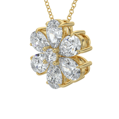 Flower Pear Solitaire Diamond Necklace-Yellow Gold