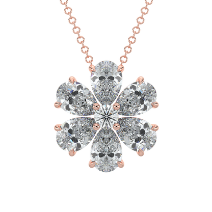 Flower Pear Solitaire Diamond Necklace-Rose Gold