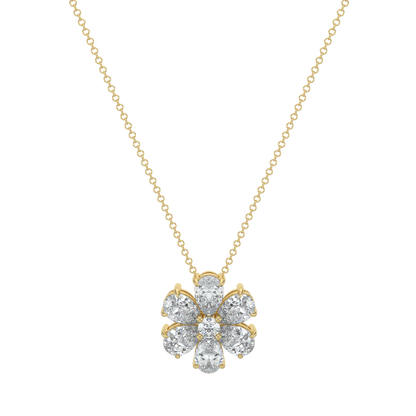 Flower Pear Solitaire Diamond Necklace-Yellow Gold