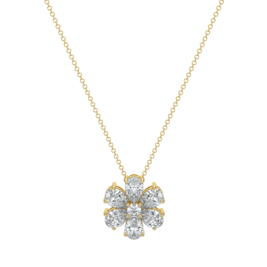 Flower Pear Solitaire Diamond Necklace-Yellow Gold