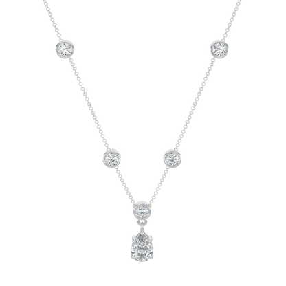 Pear Drop Solitaire Chain Necklace-White Gold