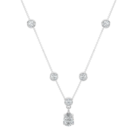 Pear Drop Solitaire Chain Necklace-White Gold