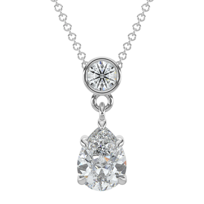 Pear Drop Solitaire Chain Necklace-White Gold