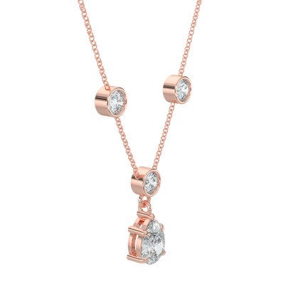 Pear Drop Solitaire Chain Necklace-Rose Gold