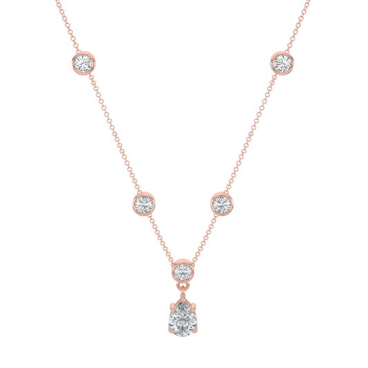 Pear Drop Solitaire Chain Necklace-Rose Gold