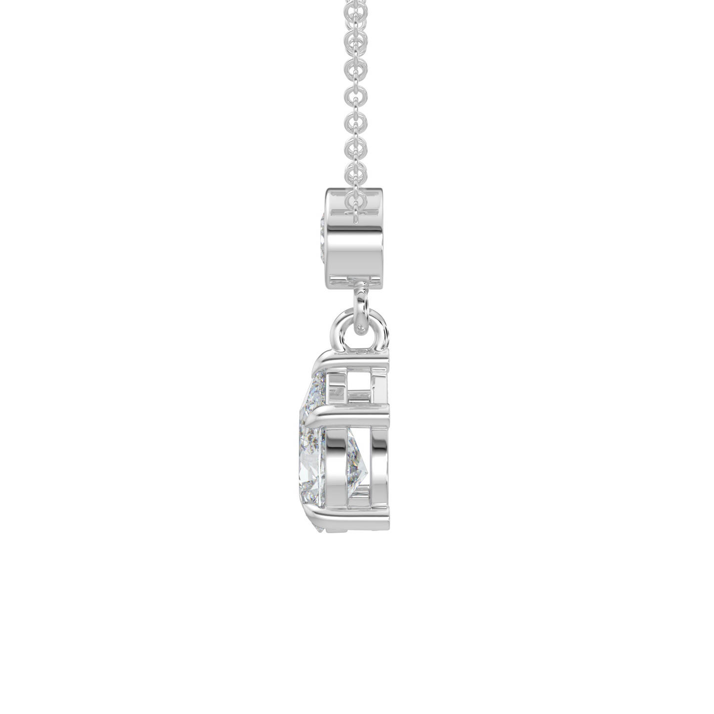 Pear Drop Solitaire Chain Necklace-White Gold