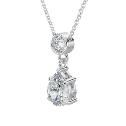 Pear Drop Solitaire Chain Necklace-White Gold